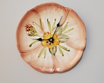 8 Inch Coral Flower Wall Clock, SILENT Ceramic Plate Clock - 3454