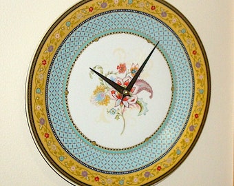 Lattice and Floral Plate Wall Clock, 11 Inch Kitchen Wall Clock, Porcelain Plate Clock, Unique Wall Decor - 3230