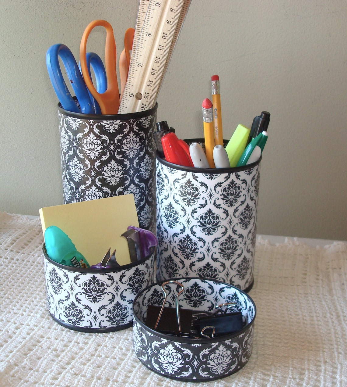 Black and White Damask Desk Accessory Set Gift for Coworker Etsy