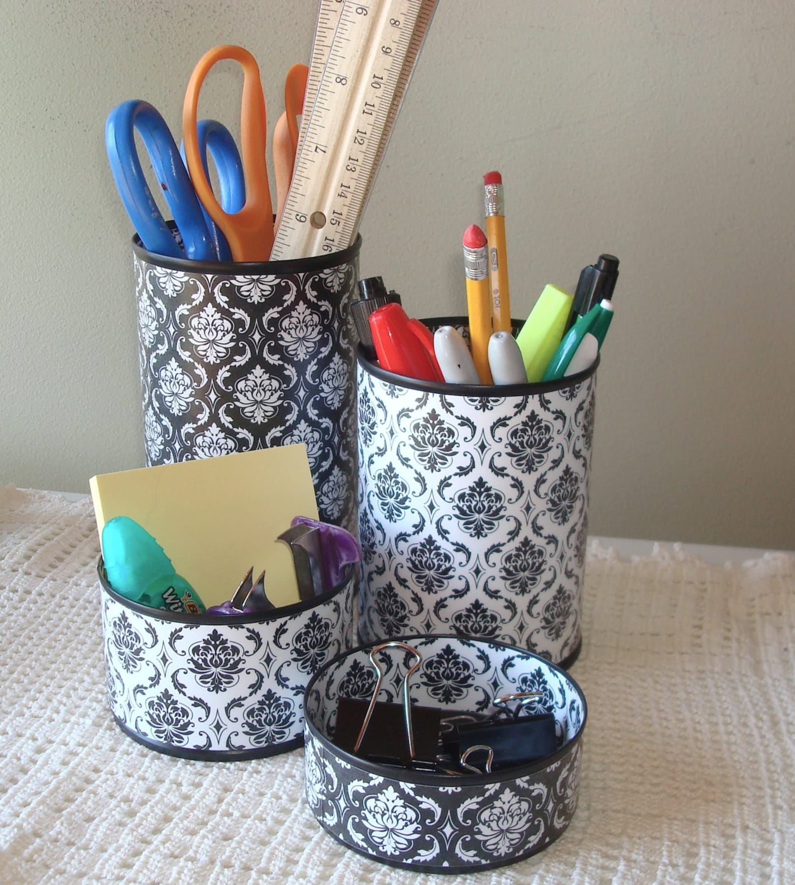 Black and White Damask Desk Accessory Set Gift for Coworker Etsy