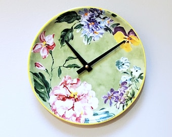 Floral Ceramic Plate Wall Clock: Silent Quartz Kitchen Decor (8.5 Inch) - Item 3389
