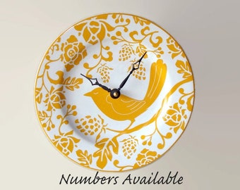 Goldenrod Bird Wall Clock: 8.25 Inch Silent Ceramic Kitchen Decor - Item 3380