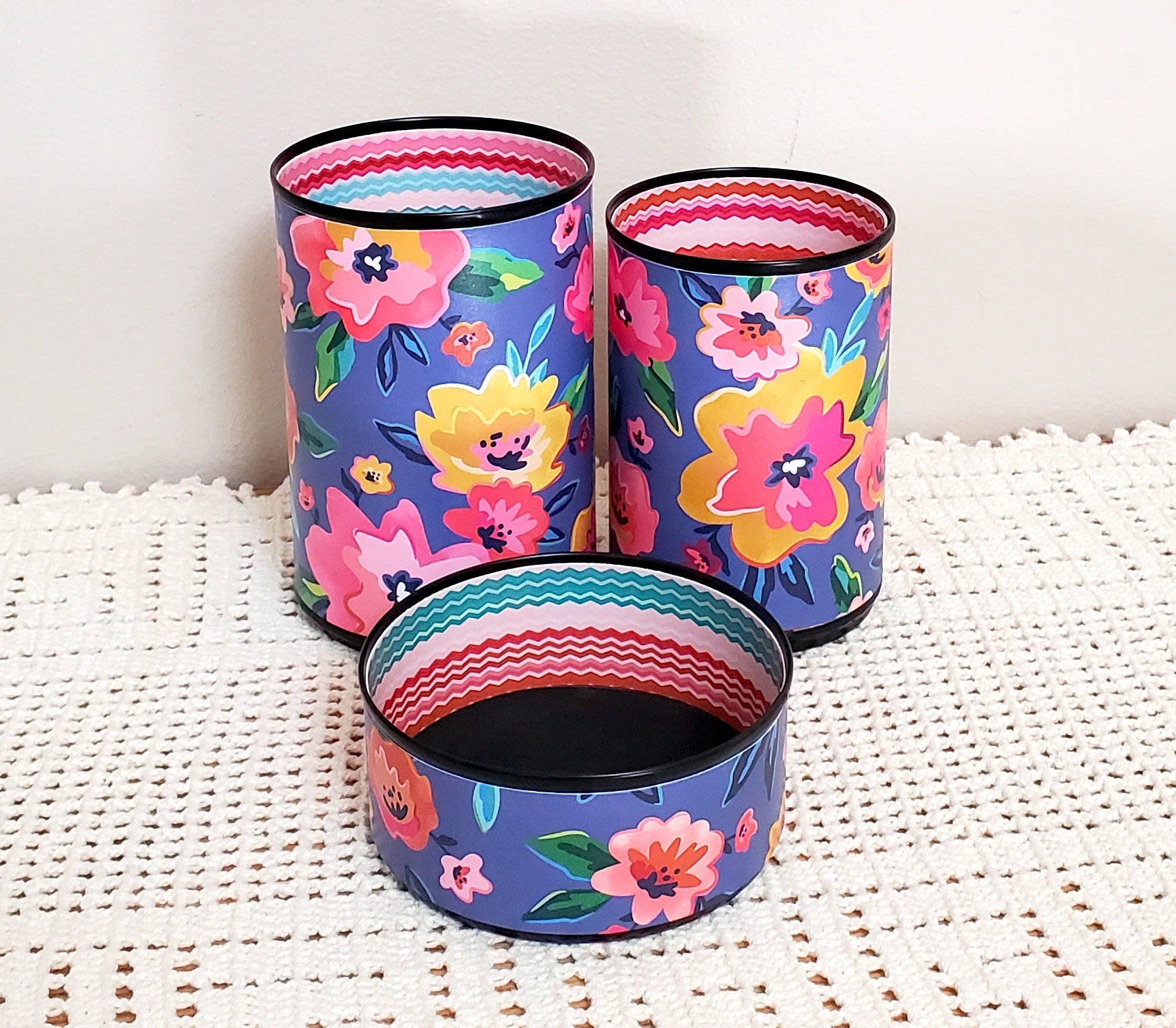 Floral Tin Can Desk Organizer: Whimsical Pencil Holder - Item 1731 - Etsy