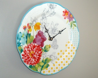 11 Inch Floral Wall Clock, Available with Numbers, Ceramic Plate Clock, Floral Wall Decor - 3221