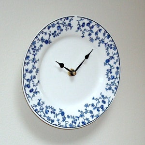 7.5 Inch Blue Toile Wall Clock, White and Blue Floral Plate Clock, Small Clock for Kitchen, French Country Clock 3292 image 3