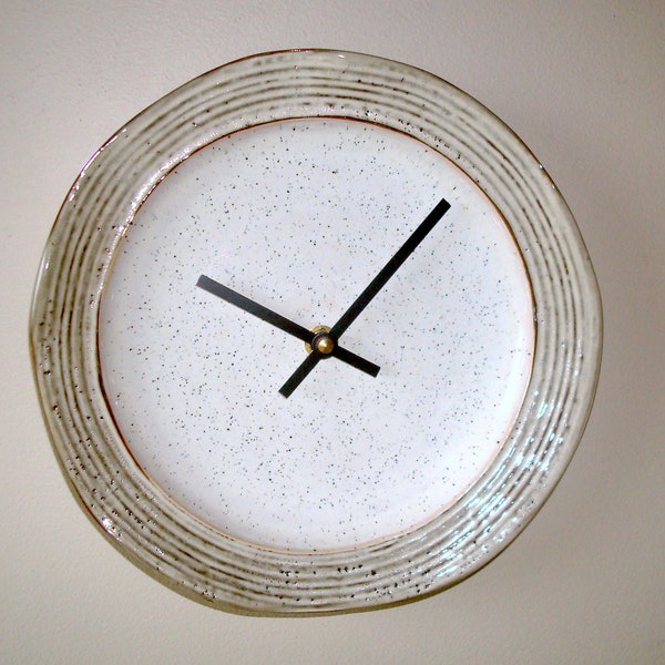 Pottery Style Wall Clock 8-3/4 Inches SILENT, Kitchen Rustic Wall Clock, Stoneware Plate Clock, Unique Wall Clock, Tan Brown Clock - 2772