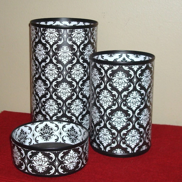 Pencil Holder, Black and White Damask, Gift for Coworker, Desk Accessories,  Pencil Organizer, Office Organization, Office Decor - 1525