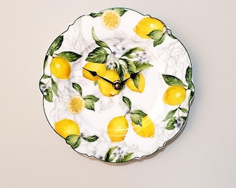 Lemon Plate Wall Clock:  (8.5 Inch)  Porcelain Kitchen Decor - Item 3451