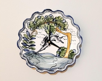 8.25 Inch Rabbit Wall Clock, Ceramic Plate Clock - Item 3448