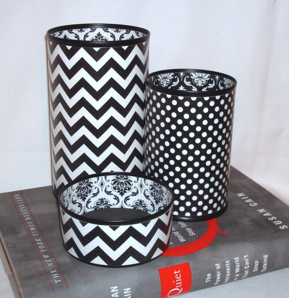 Black White Desk Accessories Chevron Damask Polka Dot Pencil Etsy