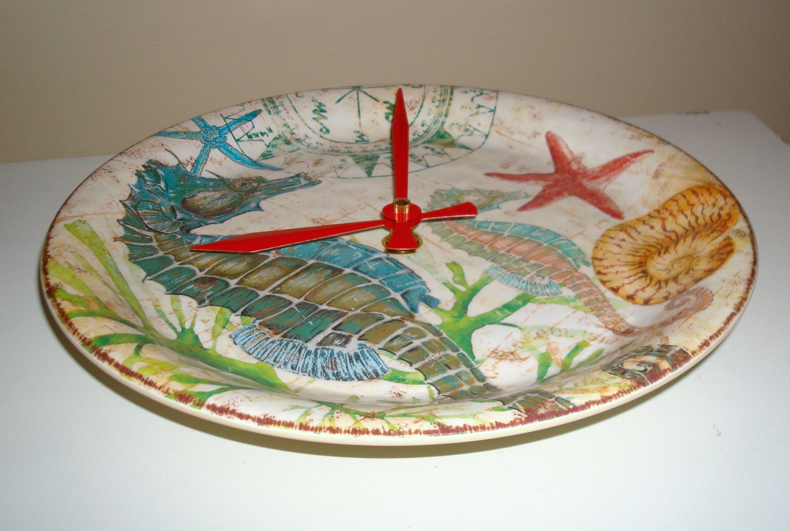 Seahorse Wall Clock Silent 9 Inch Melamine Plate Clock Beach Etsy