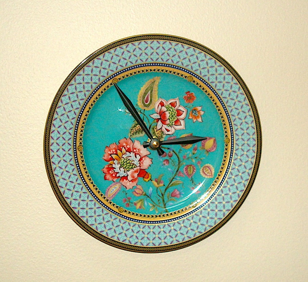 8 Inch Lattice and Floral Plate Wall Clock Small Kitchen Wall Etsy