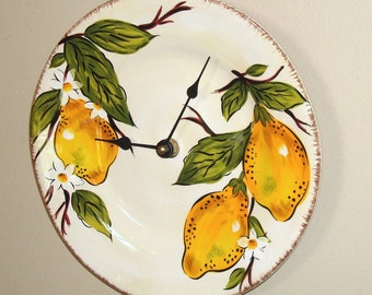 Lemon Plate Wall Clock, 8.5 Inch Kitchen Wall Clock, Earthenware Plate Clock,  Lemon Clock, Home Decor, Wall Decor - 3266