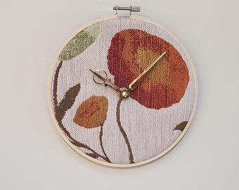 Floral Fabric Wall Clock: Silent Embroidery Hoop Clock (7.5 Inch) - Item 3341