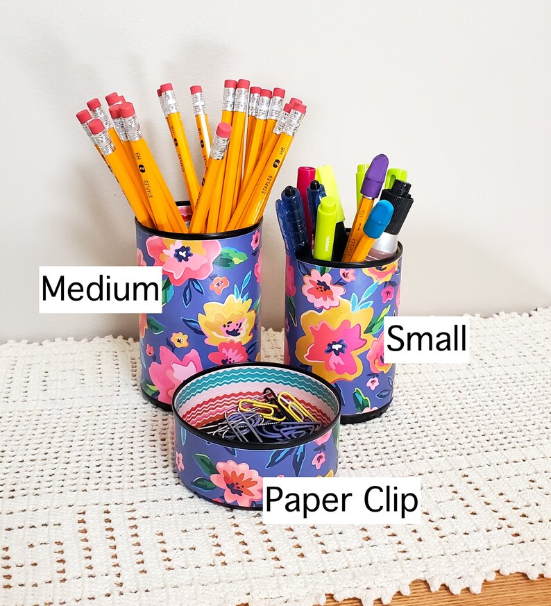 Floral Tin Can Desk Organizer: Whimsical Pencil Holder - Item 1731 - Etsy