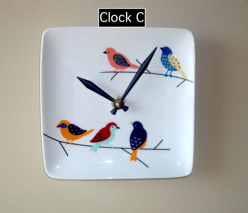 6 Inch Cute Little Birds Wall Clock, Silent 6 Ceramic Plate Clock, Small Wall Clock 3254 image 5