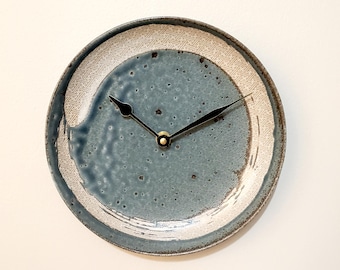 Teal Glazed Pottery Plate Wall Clock: (8.5 Inch) Silent Kitchen Clock - Item 3440
