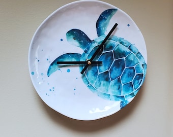 MELAMINE Sea Turtle Wall Clock / Beach Wall Clock / Beach House Clock / Sea Clock / Unique Wall Clock / Unique Wall Decor - 3286