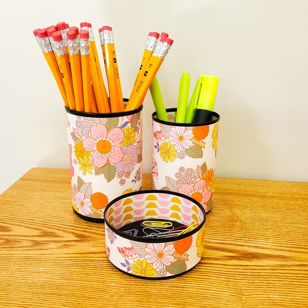 Whimsical Floral Desk Accessories, Fun Flower Power Pencil Holder, Wild Flower Desk Organization - 1655