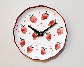 SMALL Strawberry Kitchen Clock, 6 Inch Ceramic Wall Decor - Item 3447