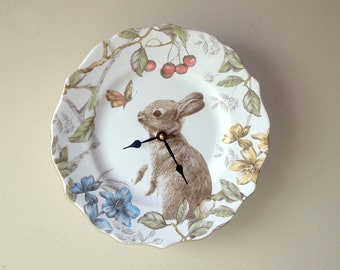 Bunny Clock, 8.5 Inch SILENT Ceramic Wall Clock, Brown Bunny Rabbit Clock With NUMBERS available, Nursery Decor - 3282