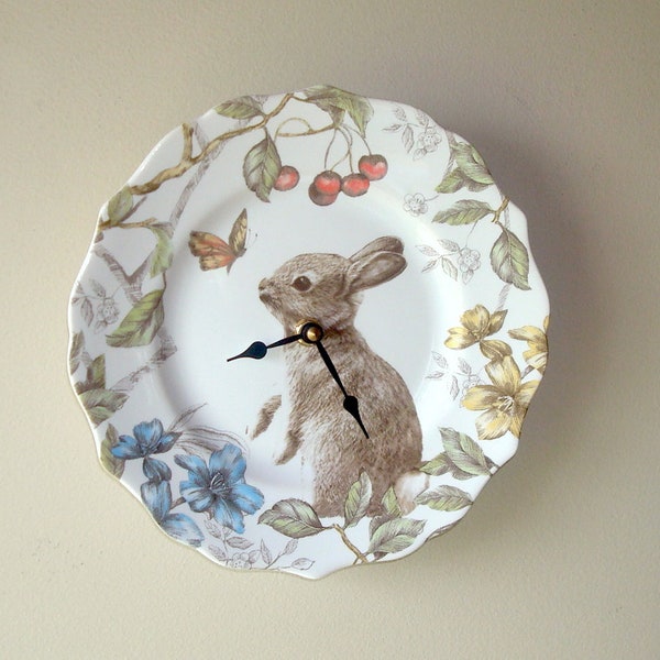 Bunny Clock, 8.5 Inch SILENT Ceramic Wall Clock, Brown Bunny Rabbit Clock With NUMBERS available, Nursery Decor - 3282