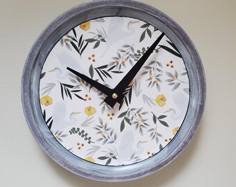 8.5 Inch Herons and Floral Stoneware Plate Wall Clock - Item 3445