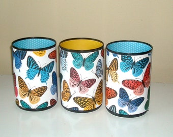 Butterfly Desk Accessories - Fun Pencil Holder - Tin Can Desk Organizer - Butterfly Office Decor - Dorm Decor - 1621