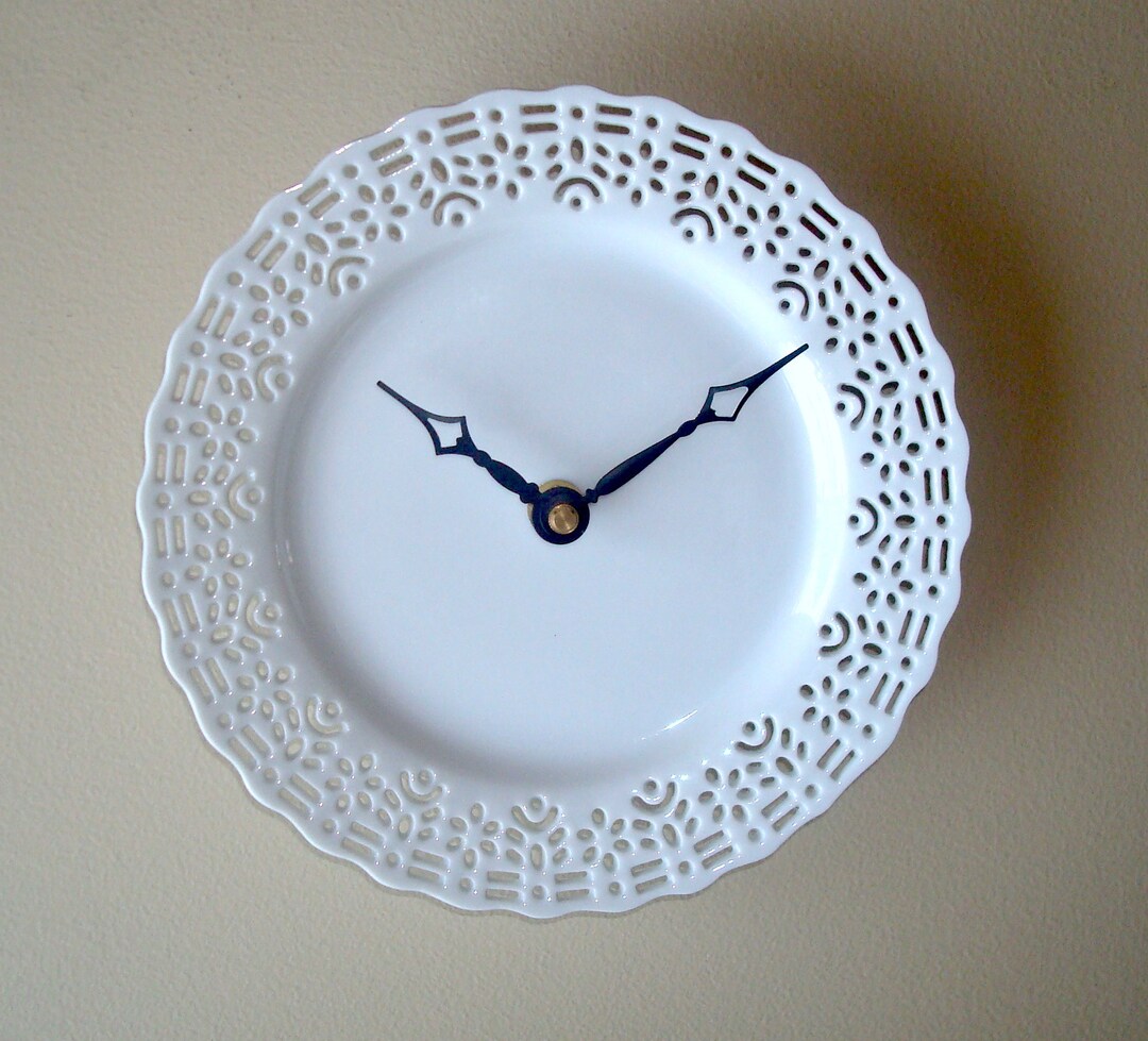 Small Lacy White Wall Clock Porcelain Plate Clock Unique Etsy