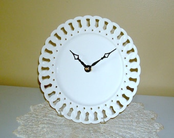 8 Inch Retro White Wall Clock, Small Porcelain Plate Clock, Kitchen Wall Decor - 3239