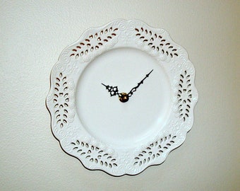 8 Inch Victorian White Wall Clock, Small Porcelain Plate Clock - 3253