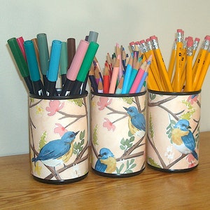 Bluebird Desk Accessories Floral Bird Pencil Holder Fun Desk Organization Office Decor Dorm Decor 1640 image 1