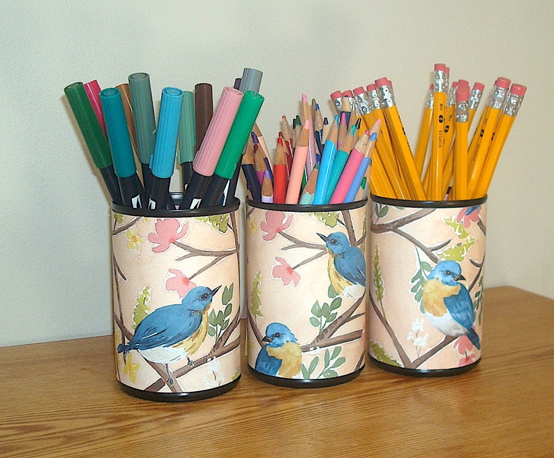 Bluebird Desk Accessories Floral Bird Pencil Holder Fun Desk Organization Office Decor Dorm Decor 1640 image 1