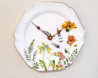 Floral Plate Wall Clock (8.5 Inch), Porcelain Kitchen Decor - Item 3438