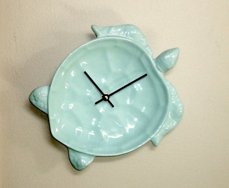 10 Inch Sea Turtle Wall Clock, Silent MELAMINE White Fish Clock, Fun Kitchen Clock 3216 image 2