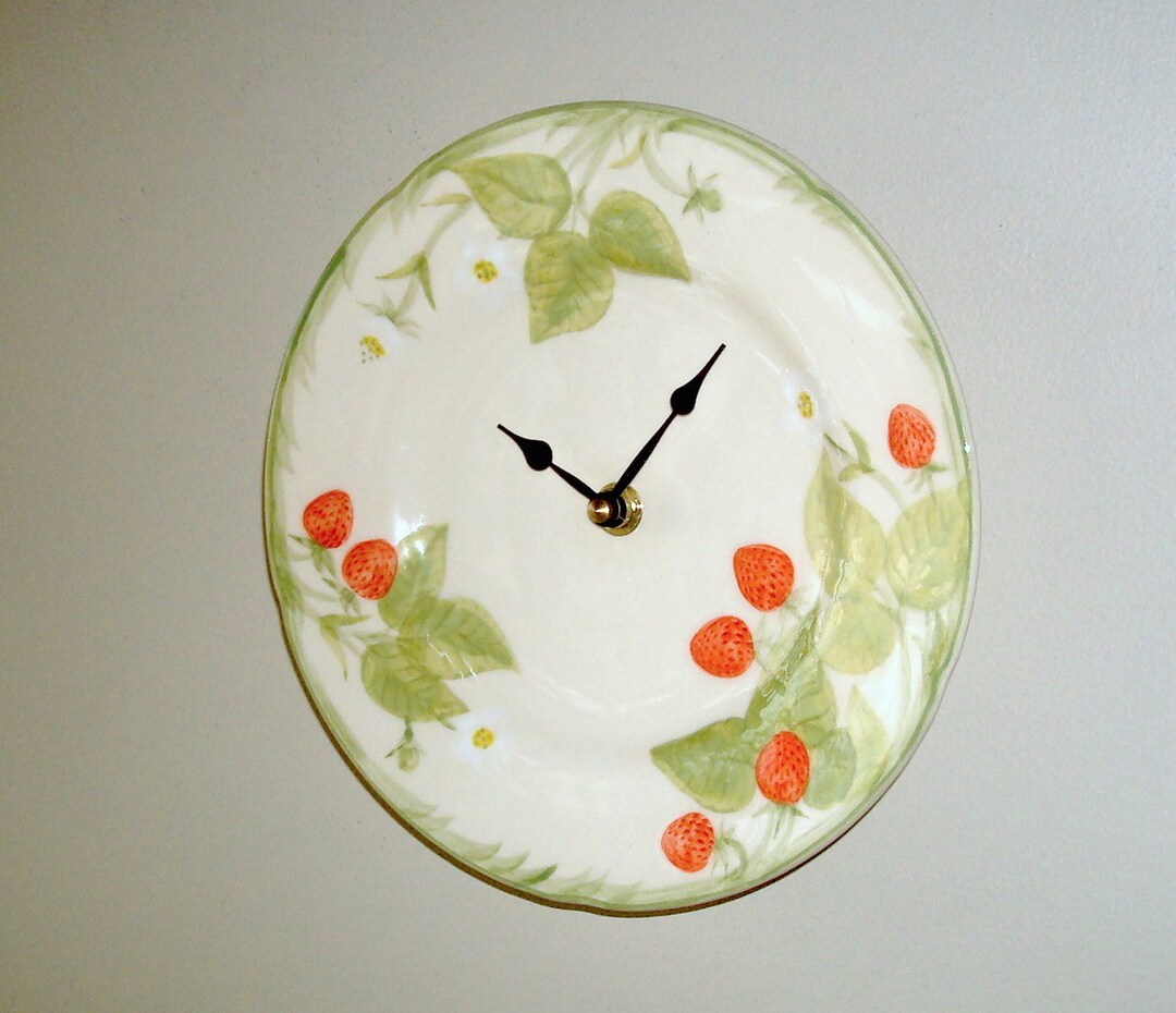 Vintage Strawberry Wall Clock, 8 Inch Kitchen Wall Clock, Ceramic Plate
