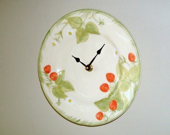 Vintage Strawberry Wall Clock, 8 Inch Kitchen Wall Clock, Ceramic Plate Clock,  Strawberry Home Decor, Wall Decor - 3048