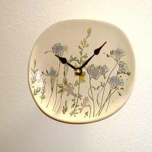 SMALL - 6 Inch Wildflower Wall Clock,  Ceramic Plate Clock, Mini Floral Clock - 3226