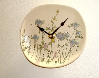 SMALL - 6 Inch Wildflower Wall Clock,  Ceramic Plate Clock, Mini Floral Clock - 3226