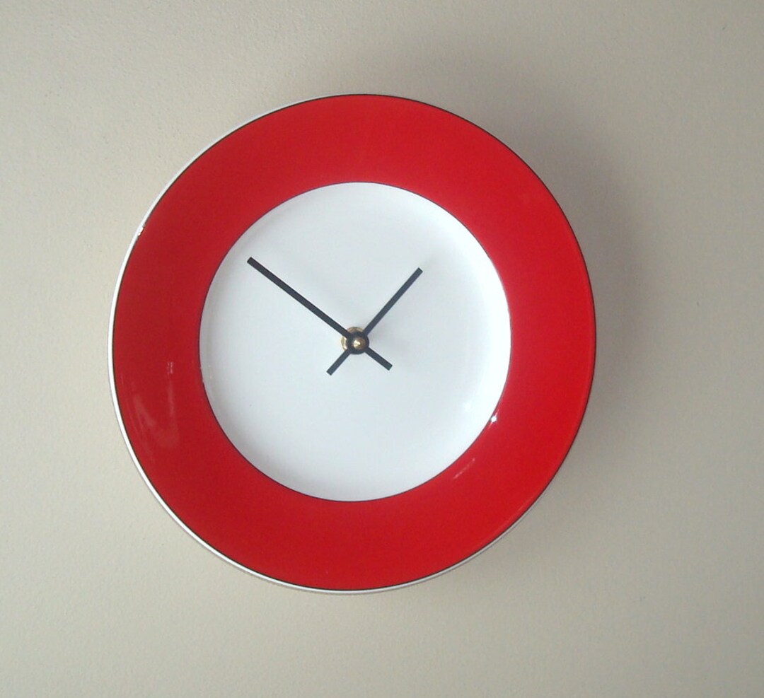 Red Wall Clock, 9.5 Inch Silent Porcelain Plate Clock, Kate Spade Plate