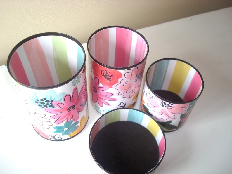 Fun Floral Desk Accessories Floral Pencil Holder Tin Can Etsy