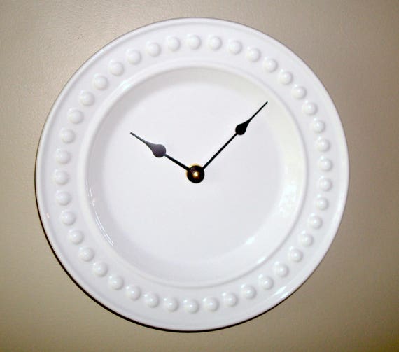 9 Inch White Wall Clock Ceramic Plate Clock Kitchen Clock Etsy