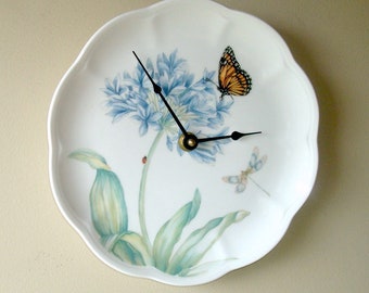 Butterfly Wall Clock, 9-1/4 Inch Silent Porcelain Plate Clock, Floral  Clock for Kitchen  3114