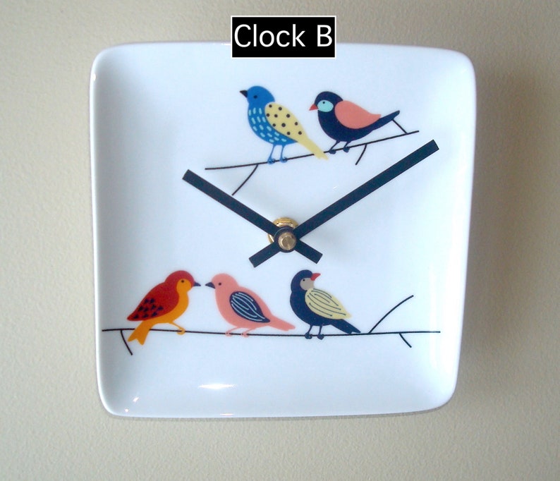 6 Inch Cute Little Birds Wall Clock, Silent 6 Ceramic Plate Clock, Small Wall Clock 3254 image 4