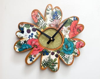 Hand Painted Flower Wall Clock: Whimsical Poppy Garden, (10 Inch) Silent Clock - Item 3362