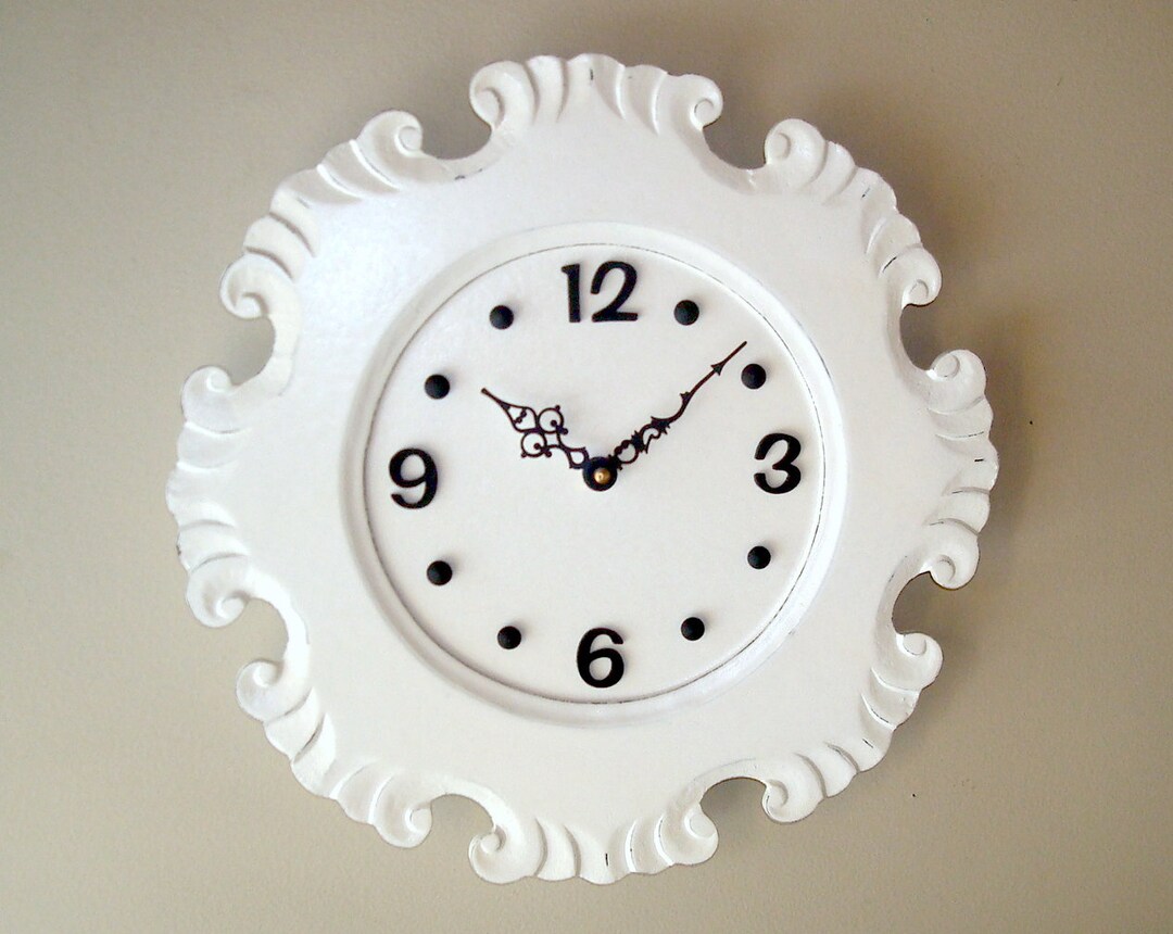 Black and Cream Wall Clock Large Wall Clock Cottage Chic Distressed