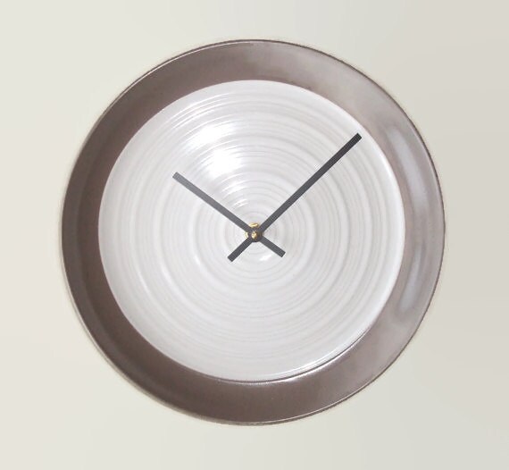 10 34 Inch Silent Taupe And Cream Wall Clock Ceramic Plate Clock Kitchen Clock Unique Wall Clock Kitchen Decor 2285