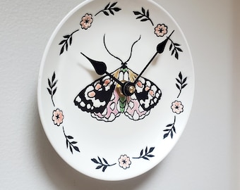 6 Inch SMALL Butterfly Wall Clock, SILENT Ceramic Plate Clock - 3478