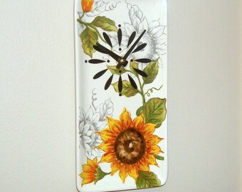10.5 x 5 Inch Ceramic Sunflower Clock,  SMALL Wall Clock, Sunflower Plate Clock, Ceramic Clock - 3259