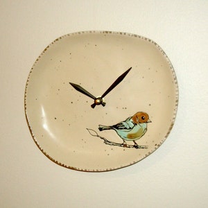Silent Bird Wall Clock: 8.5 Inch Beige Ceramic Plate, Kitchen Decor - Item 3382